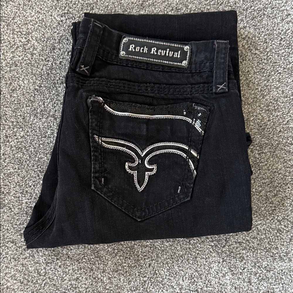 Rock Revival women’s black Jeans with Silver Accents Polly Flare